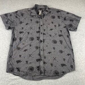 Game of Thrones Shirt Mens XL Grey Sigil All Over Print Short Sleeve Button Down
